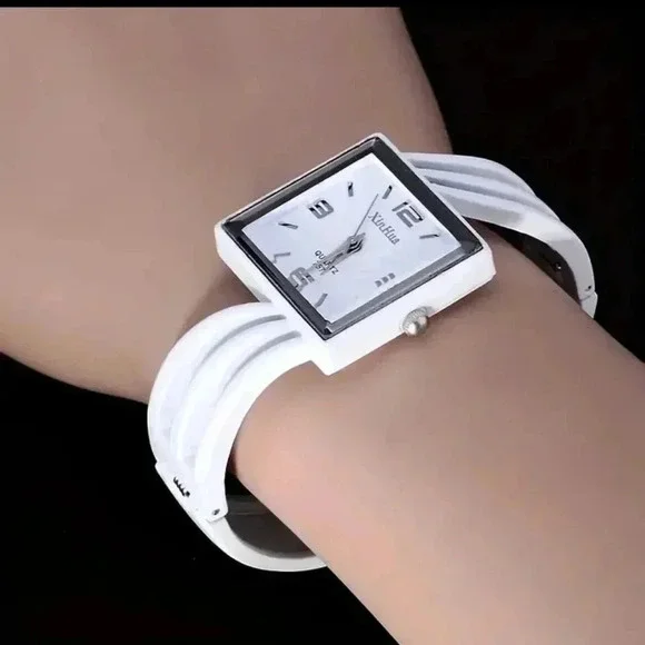 Square Pointer Quartz Watch Minimalistic Arabic Numeral Dial Vintage Cuff..NWT - Picture 3 of 6